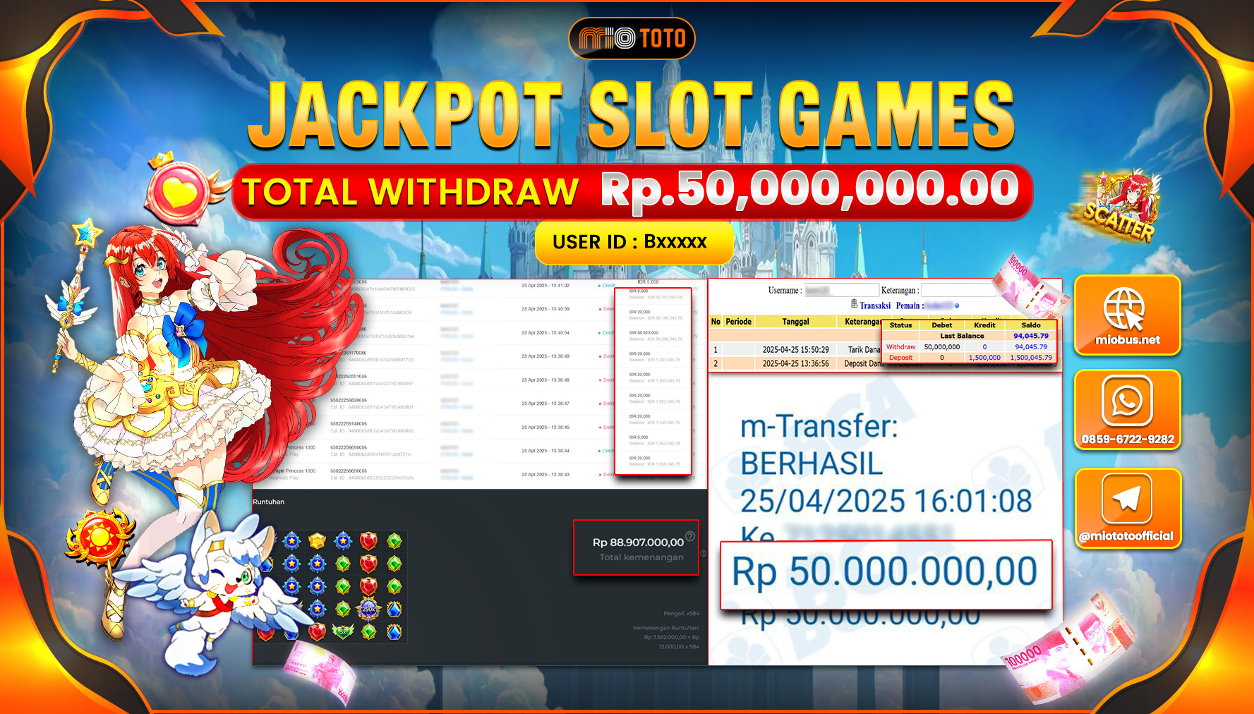 JACKPOT SLOT PRINCESS X1000 Rp50,000,000 DI BAYAR TUNAI !!!