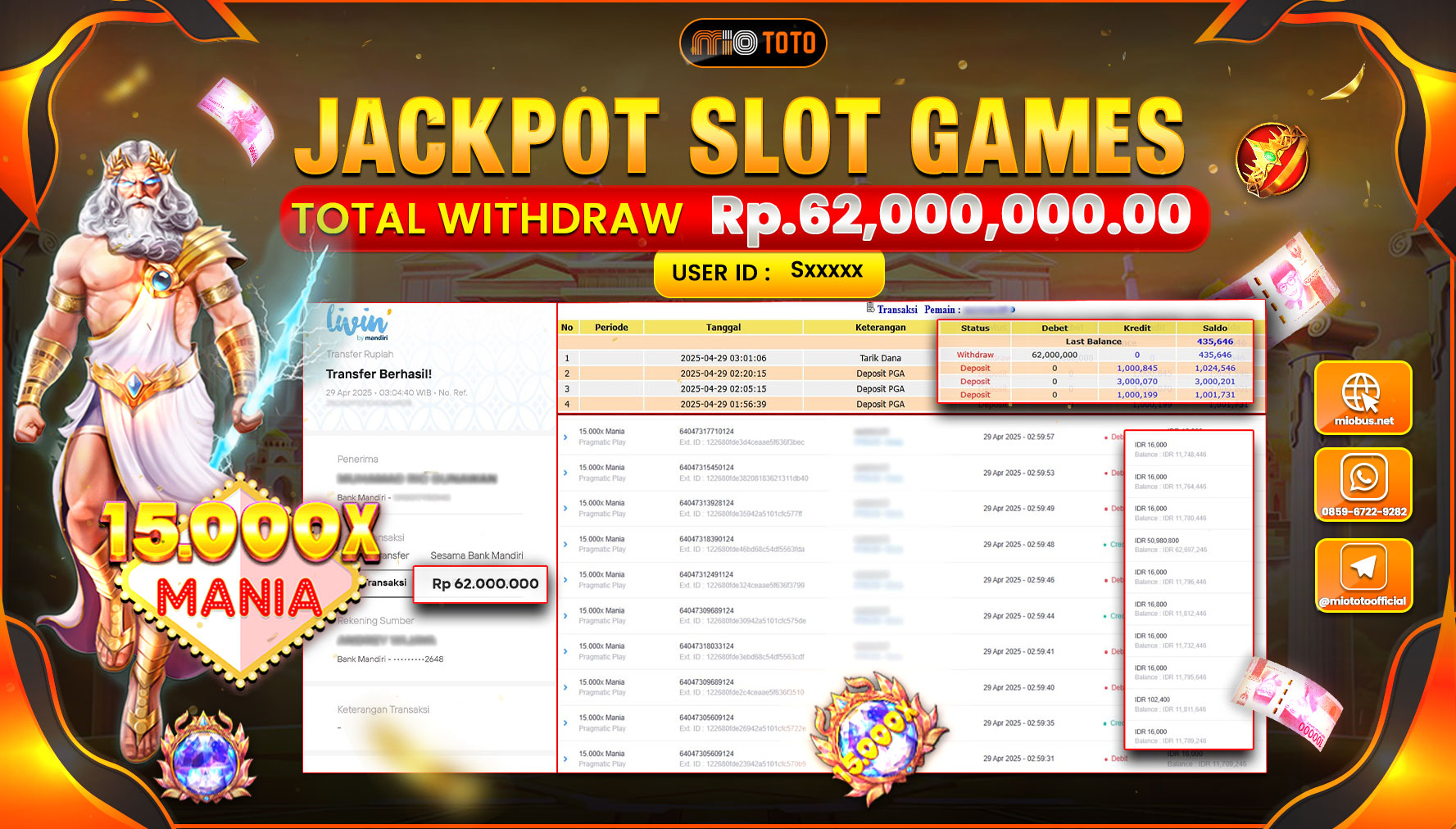 JACKPOT SLOT GATE OF OLYMPUS x15.000 MANIA Rp62,000,000 DI BAYAR TUNAI !!!