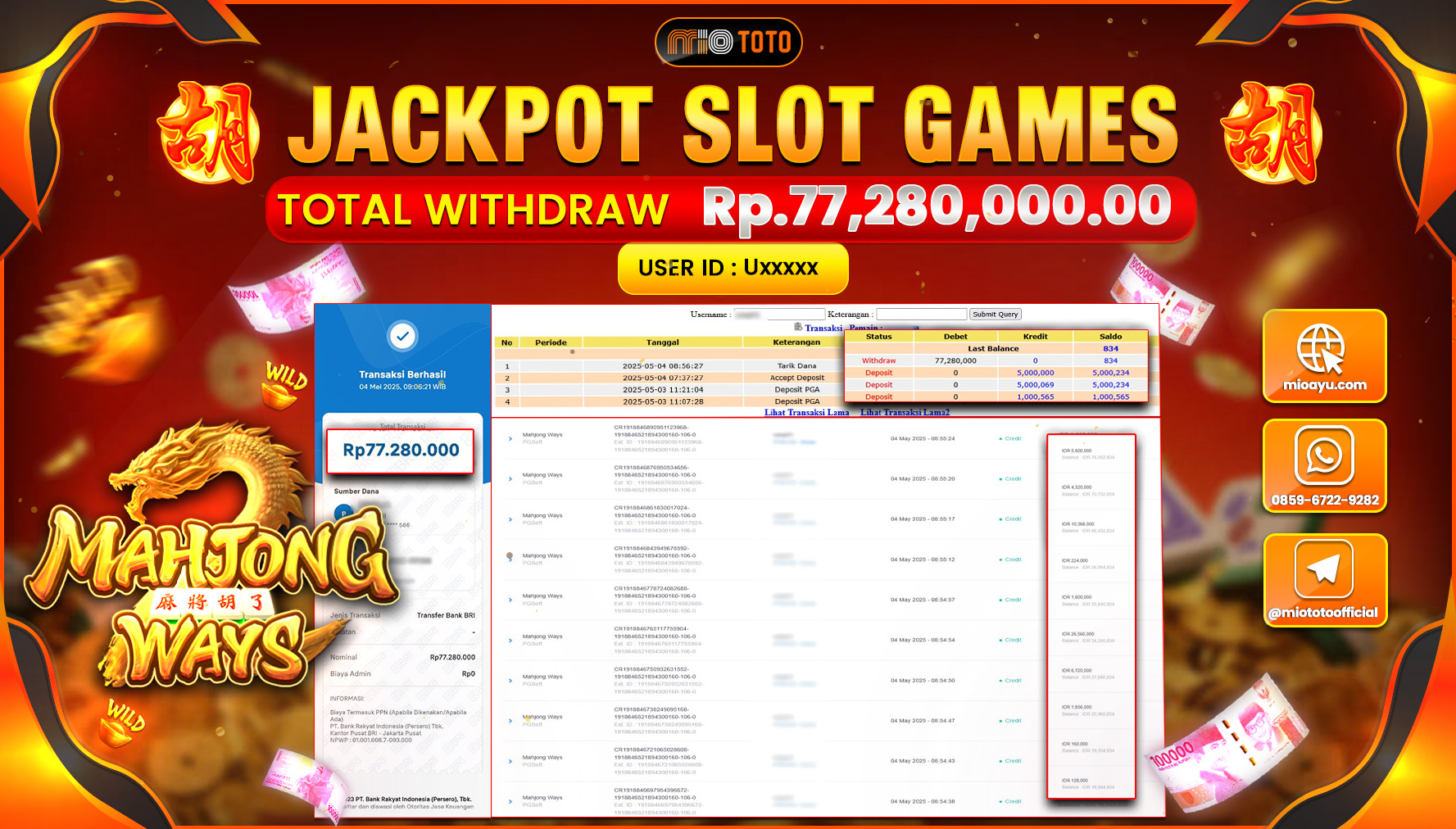 JACKPOT SLOT MAHJONG WAYS Rp77,280,000 DI BAYAR TUNAI !!!