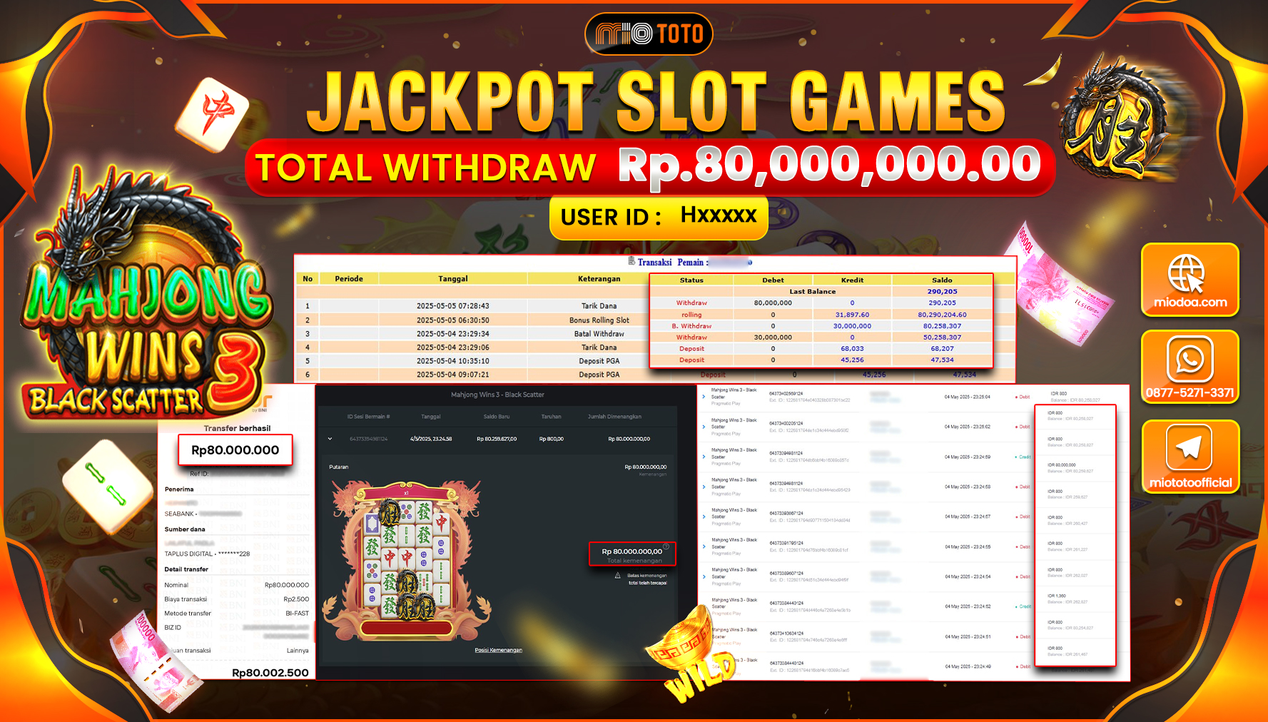 JACKPOT SLOT MAHJONG WINS 3 BLACK SCATTER Rp.80,000,000 DI BAYAR TUNAI !!!