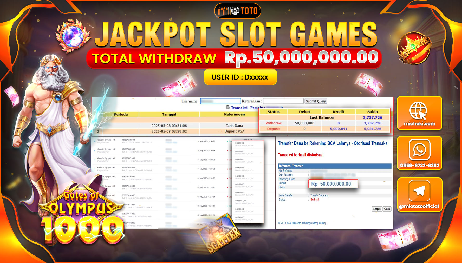 JACKPOT SLOT GATES OF OLYMPUS 1000 Rp.50,000,000 DI BAYAR TUNAI !!!