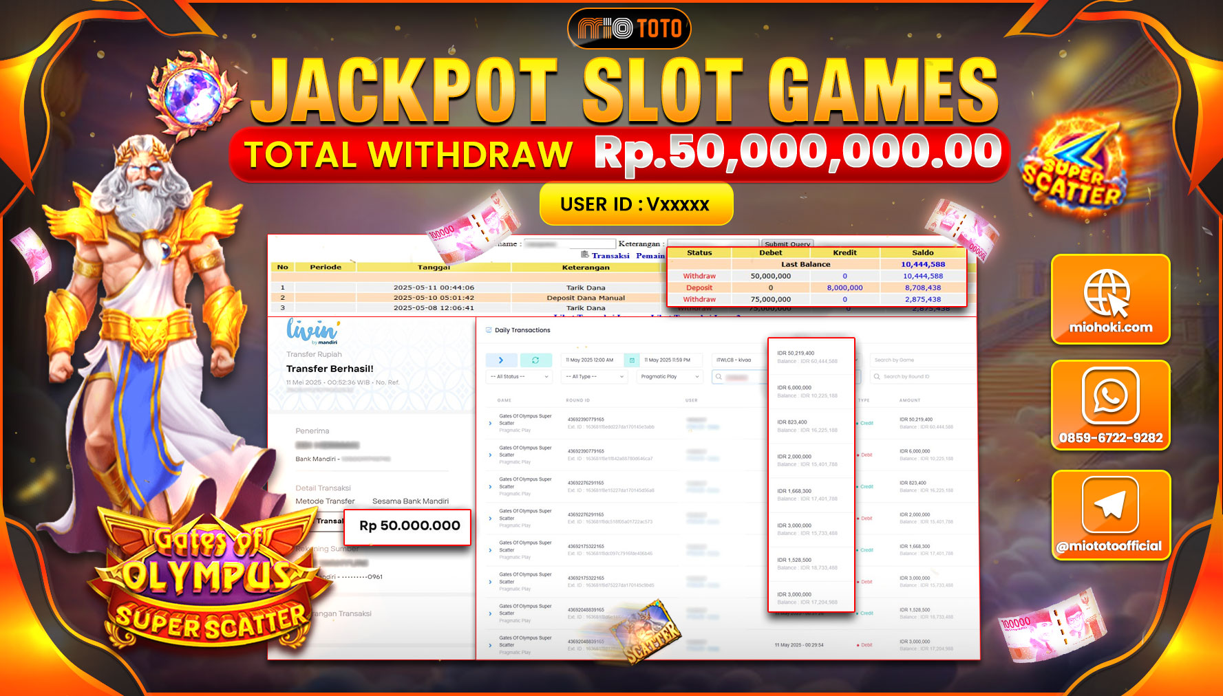 JACKPOT SLOT GATES OF OLYMPUS SUPER SCATTER Rp.50,000,000 DI BAYAR TUNAI !!!