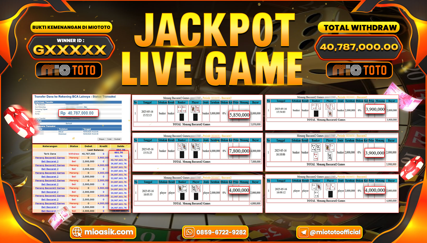 JACKPOT LIVE GAME BACCARAT 2 Rp.40,787,000 DI BAYAR TUNAI !!!