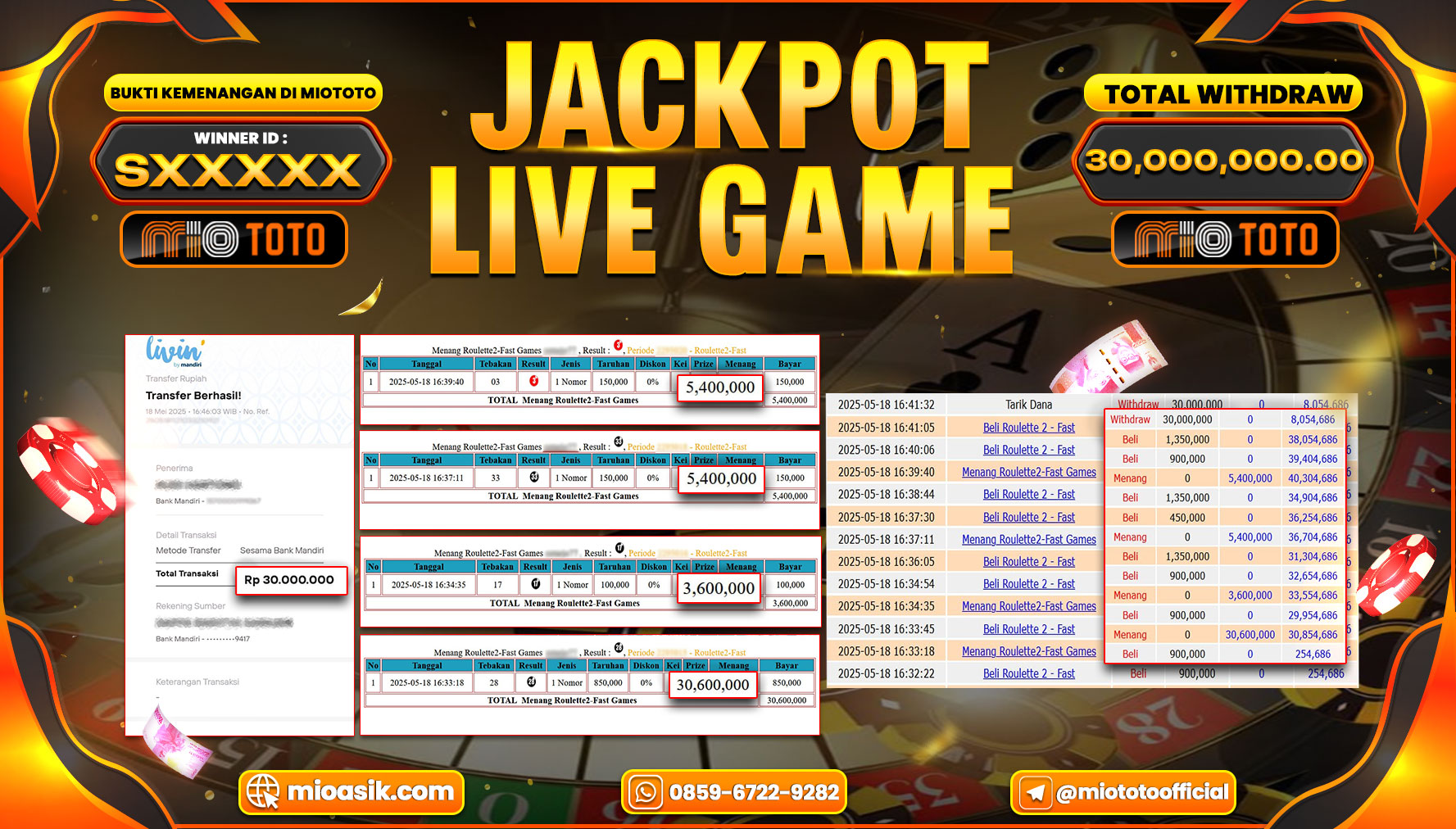 JACKPOT LIVE GAME ROULETTE 2 - FAST Rp.30,000,000 DI BAYAR TUNAI !!!