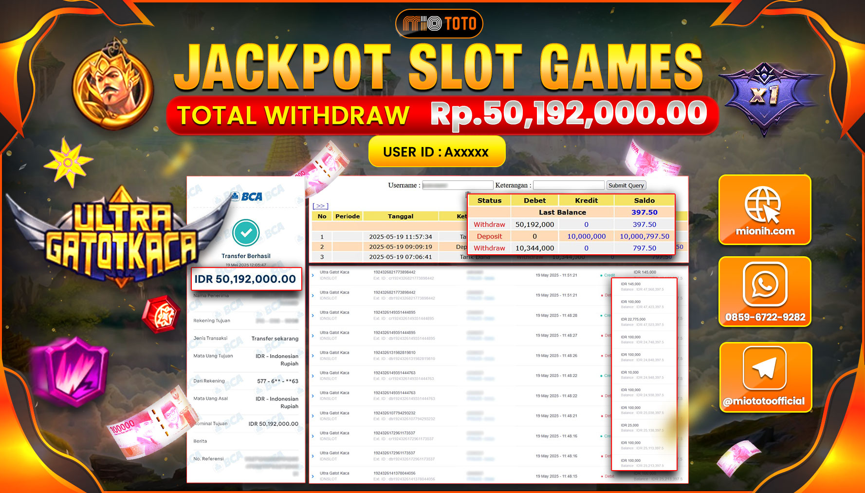 JACKPOT IDN SLOT ULTRA GATOT KACA  Rp.50,192,000 DI BAYAR TUNAI !!!