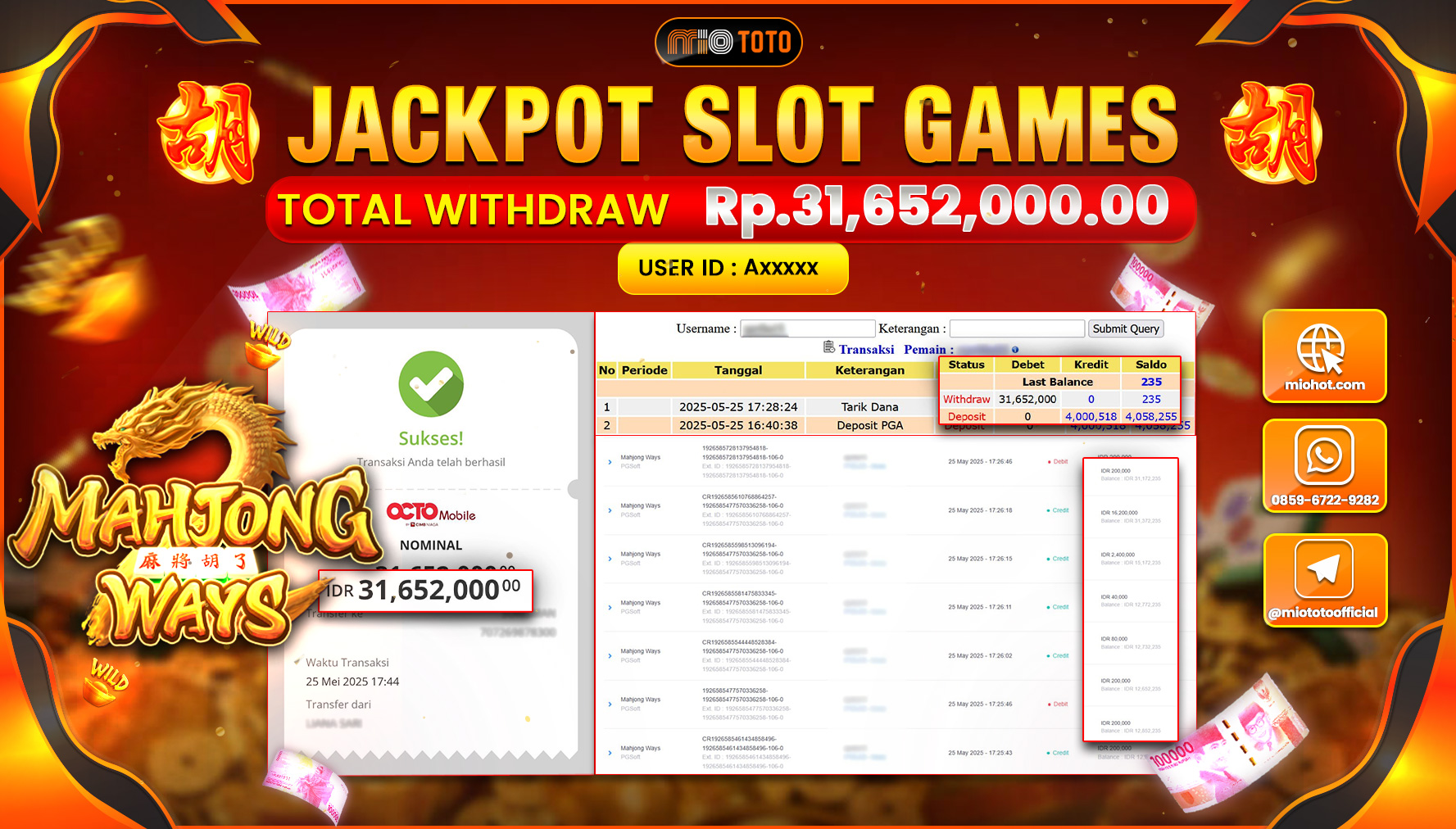 JACKPOT SLOT MAHJONG WAYS Rp.31,652,000 DI BAYAR TUNAI !!!