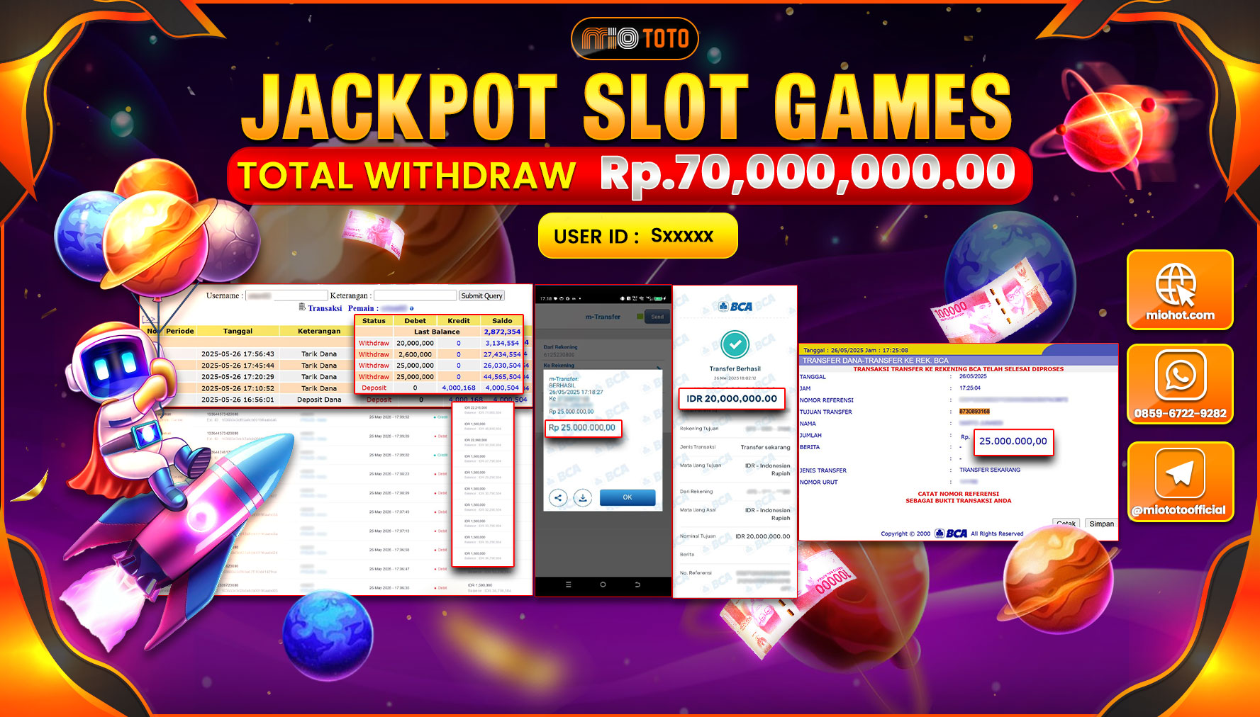 JACKPOT SLOT SPACEMAN  Rp.70,000,000 DI BAYAR TUNAI !!!