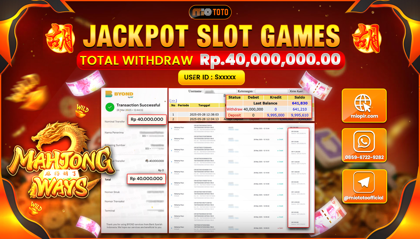 JACKPOT SLOT MAHJONG WAYS Rp.40,000,000 DI BAYAR TUNAI !!!