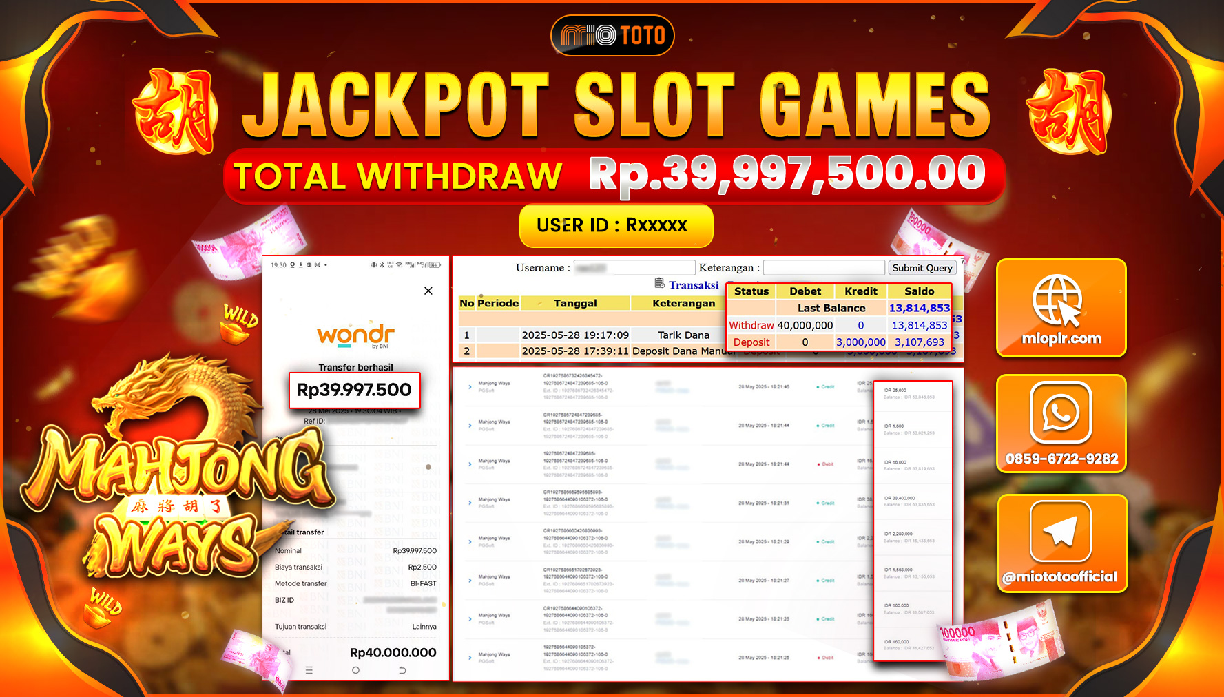 JACKPOT SLOT MAHJONG WAYS Rp.40,000,000 DI BAYAR TUNAI !!!
