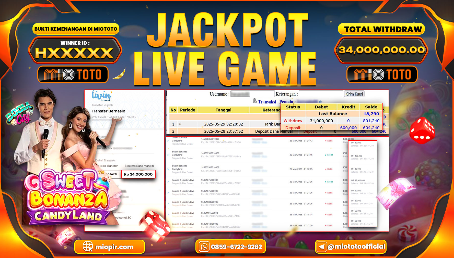 JACKPOT LIVE GAME SWEET BONANZA CANDY LAND Rp.34,000,000 DI BAYAR TUNAI !!!
