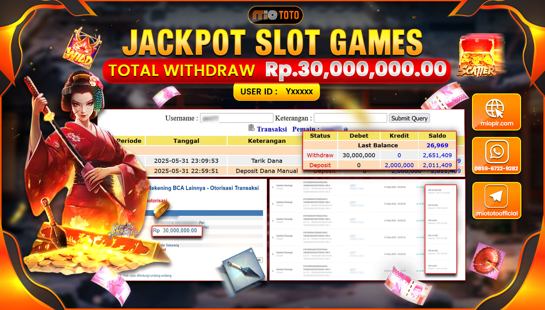 JACKPOT SLOT GEISHA S REVENGE Rp.30,000,000 DI BAYAR TUNAI !!!