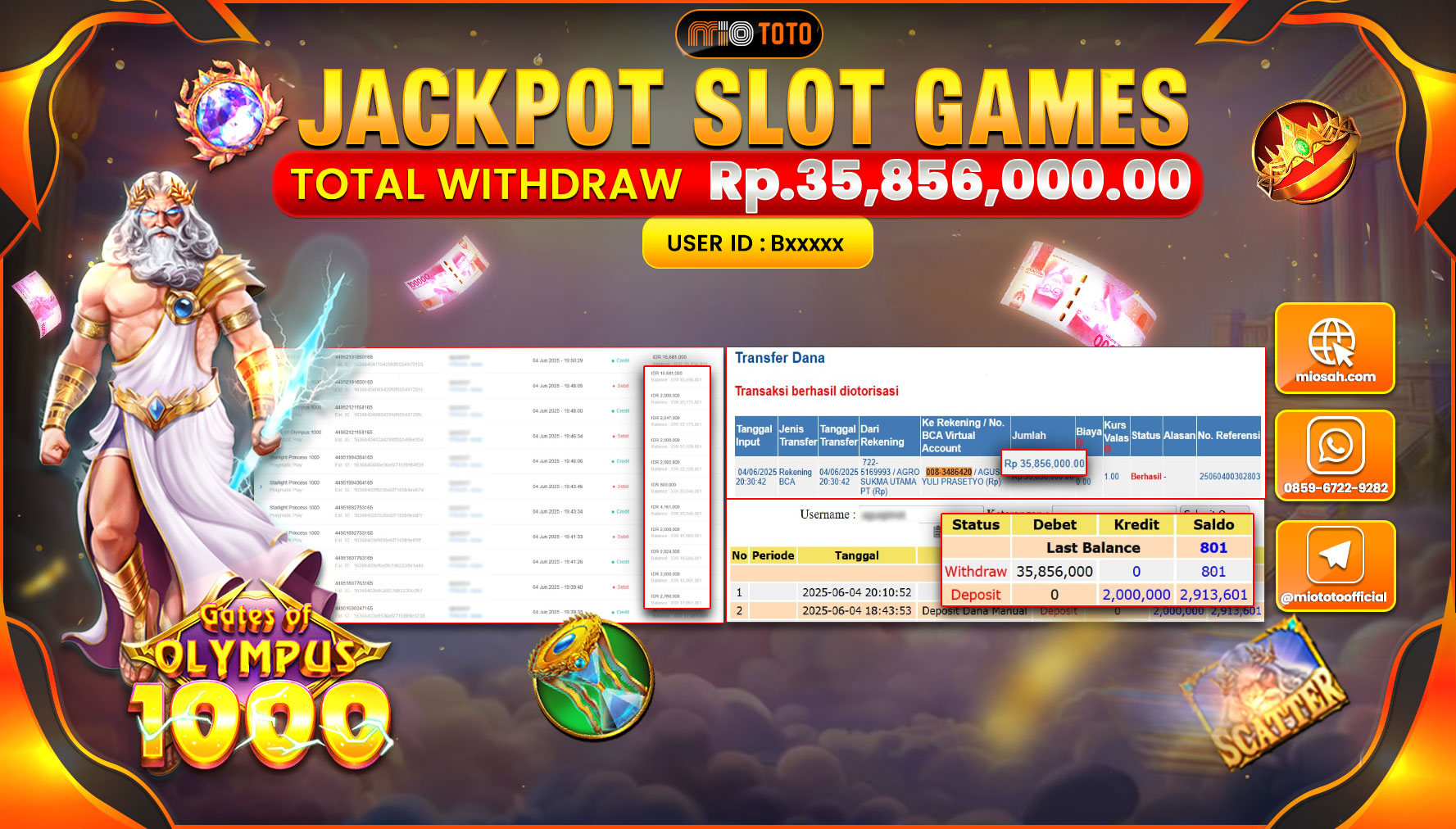 JACKPOT SLOT GATES OF OLYMPUS 1000 Rp.35,856,000 DI BAYAR TUNAI !!!