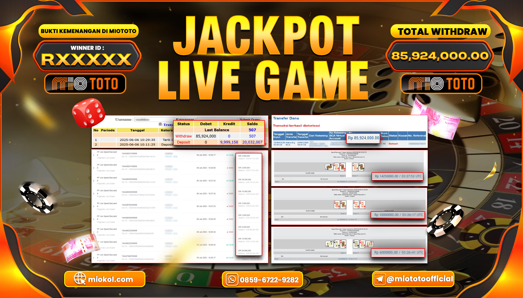 JACKPOT LIVE GAME SPEED BACCARAT Rp.85,924,000 DI BAYAR TUNAI !!!