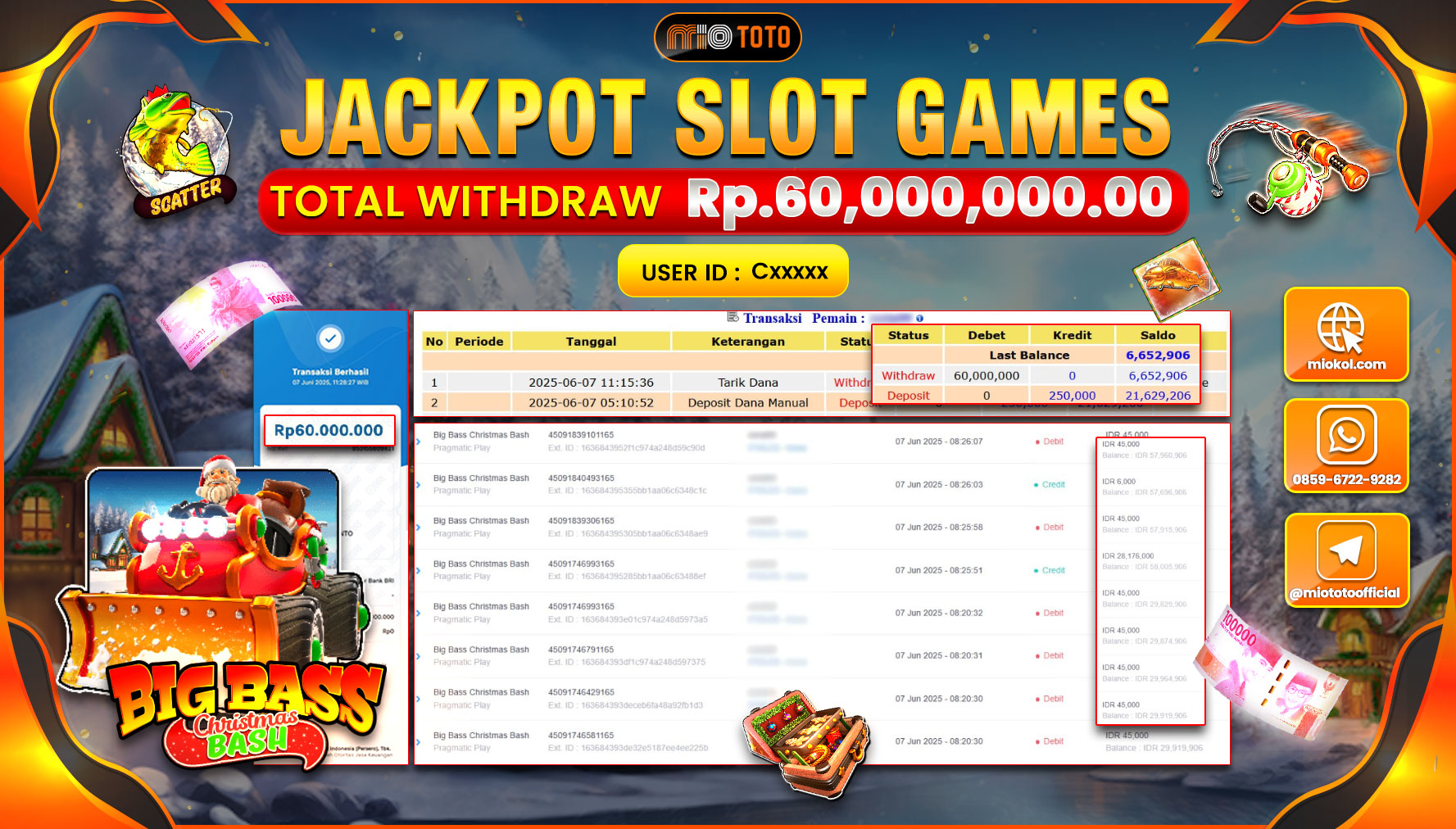 JACKPOT SLOT BIG BASS CHRISTMAS BASH Rp.60,000,000 DI BAYAR TUNAI !!!