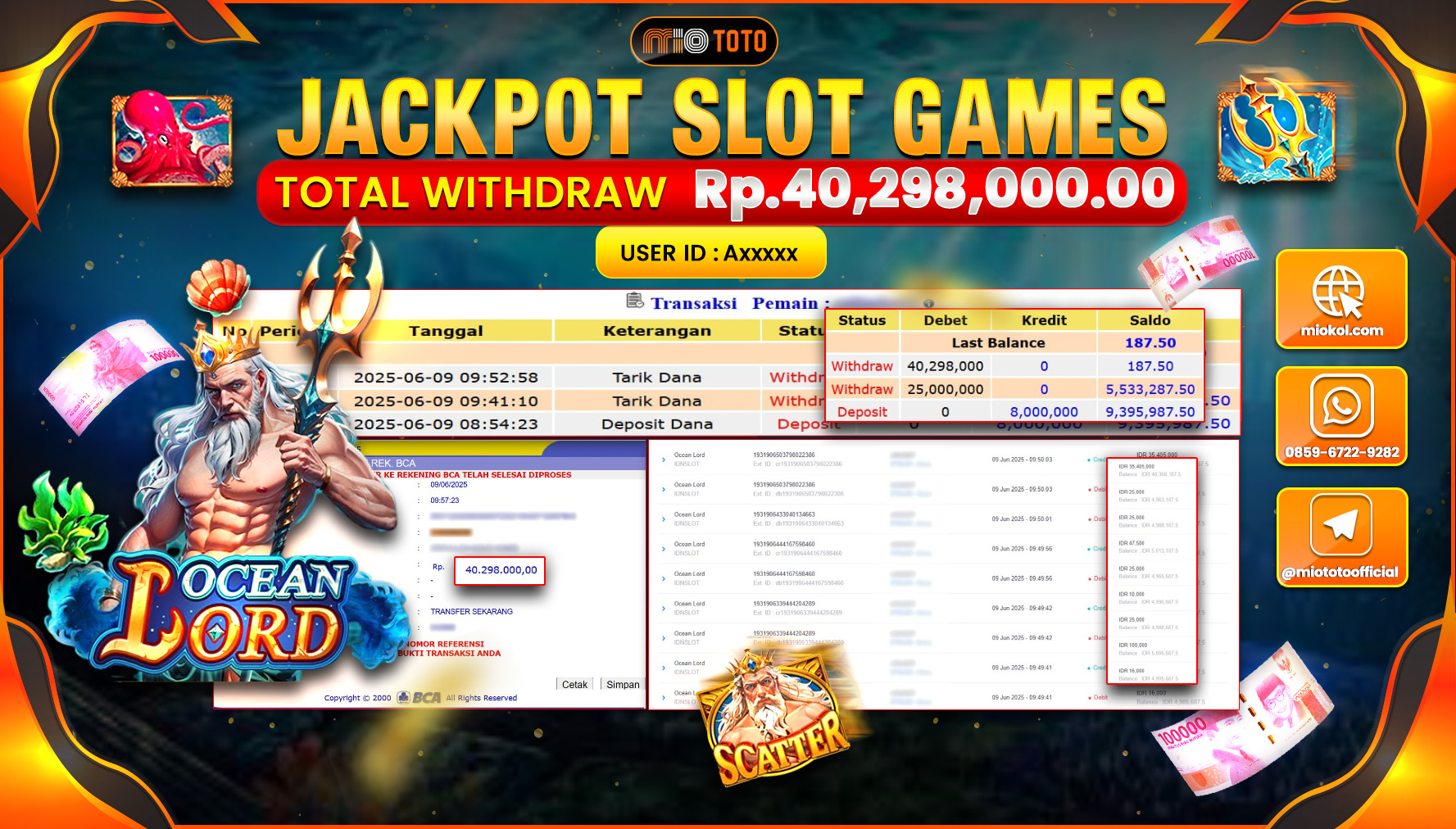 JACKPOT SLOT OCEAN LORD Rp.40,298,000 DI BAYAR TUNAI !!!
