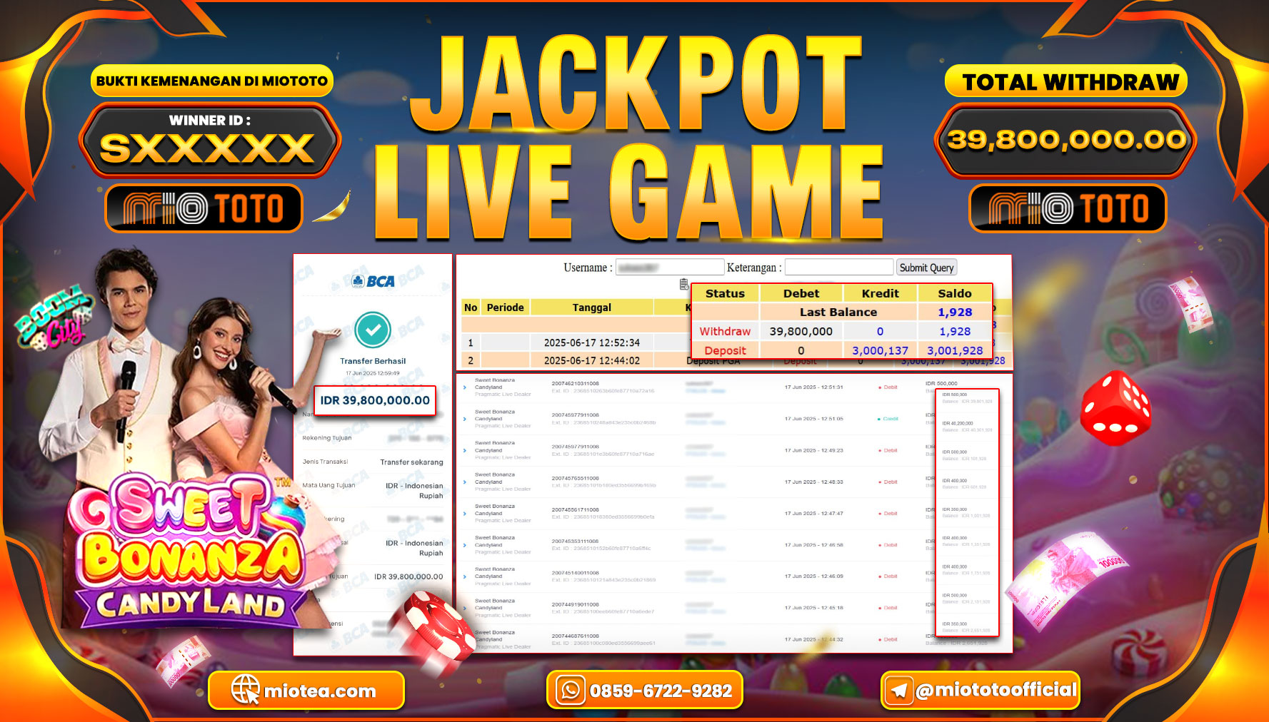JACKPOT LIVE GAME SWEET BONANZA CANDY LAND Rp.39,800,000 DI BAYAR TUNAI !!!