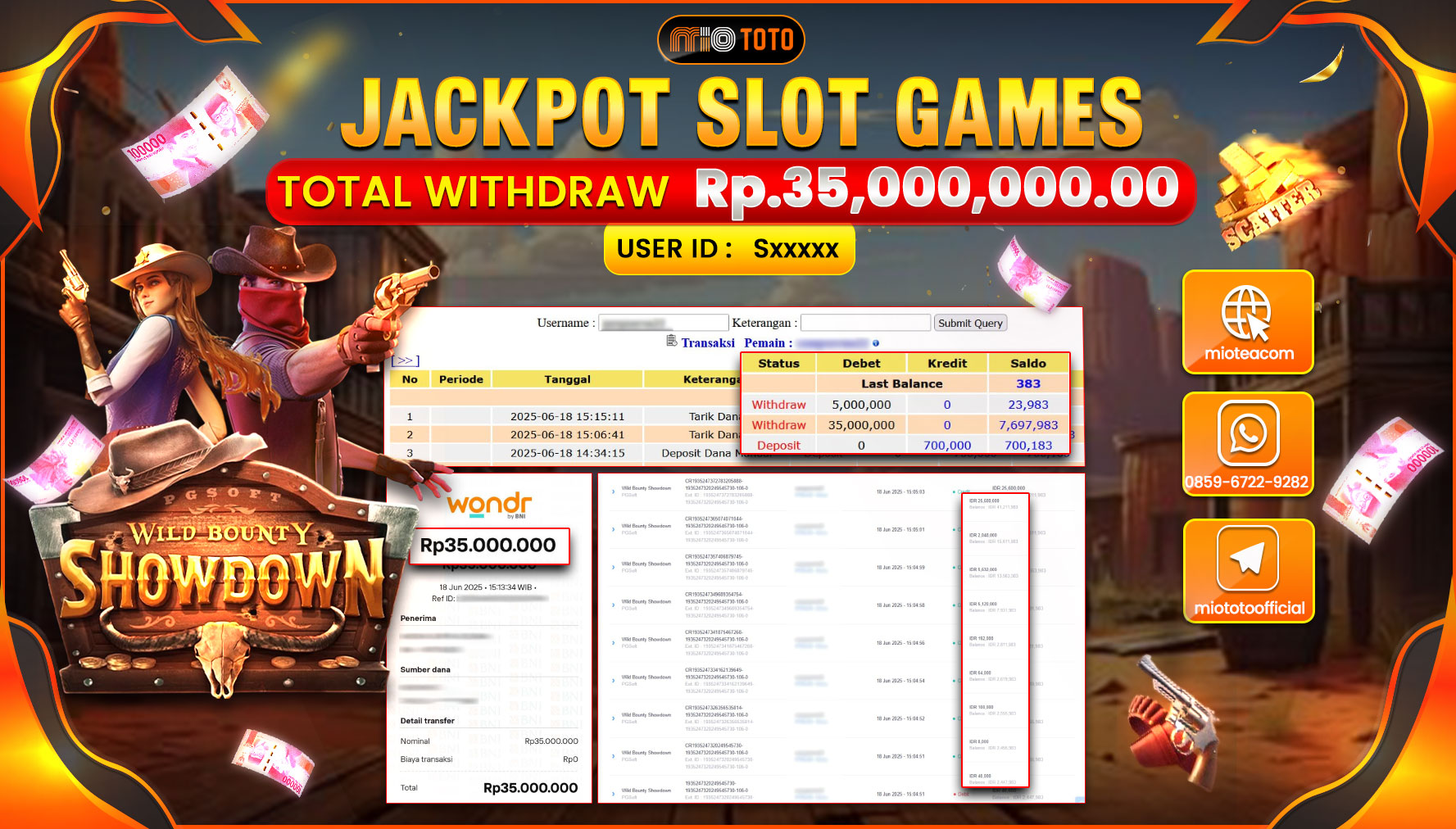 JACKPOT SLOT WILD BOUNTY SHOWDOWN Rp.35,000,000 DI BAYAR TUNAI !!!