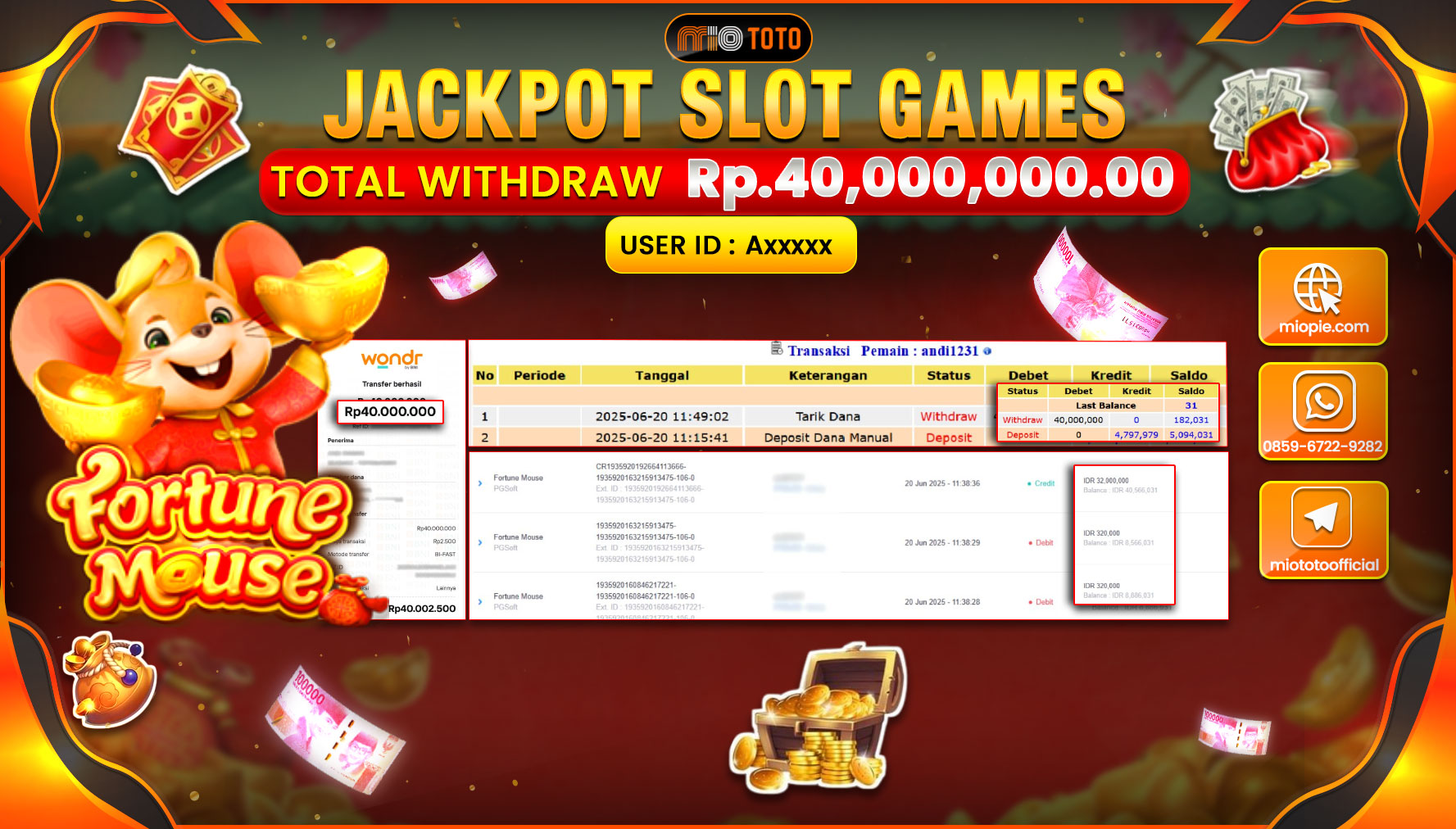 JACKPOT SLOT FORTUNE MOUSE Rp.40,000,000 DI BAYAR TUNAI !!!