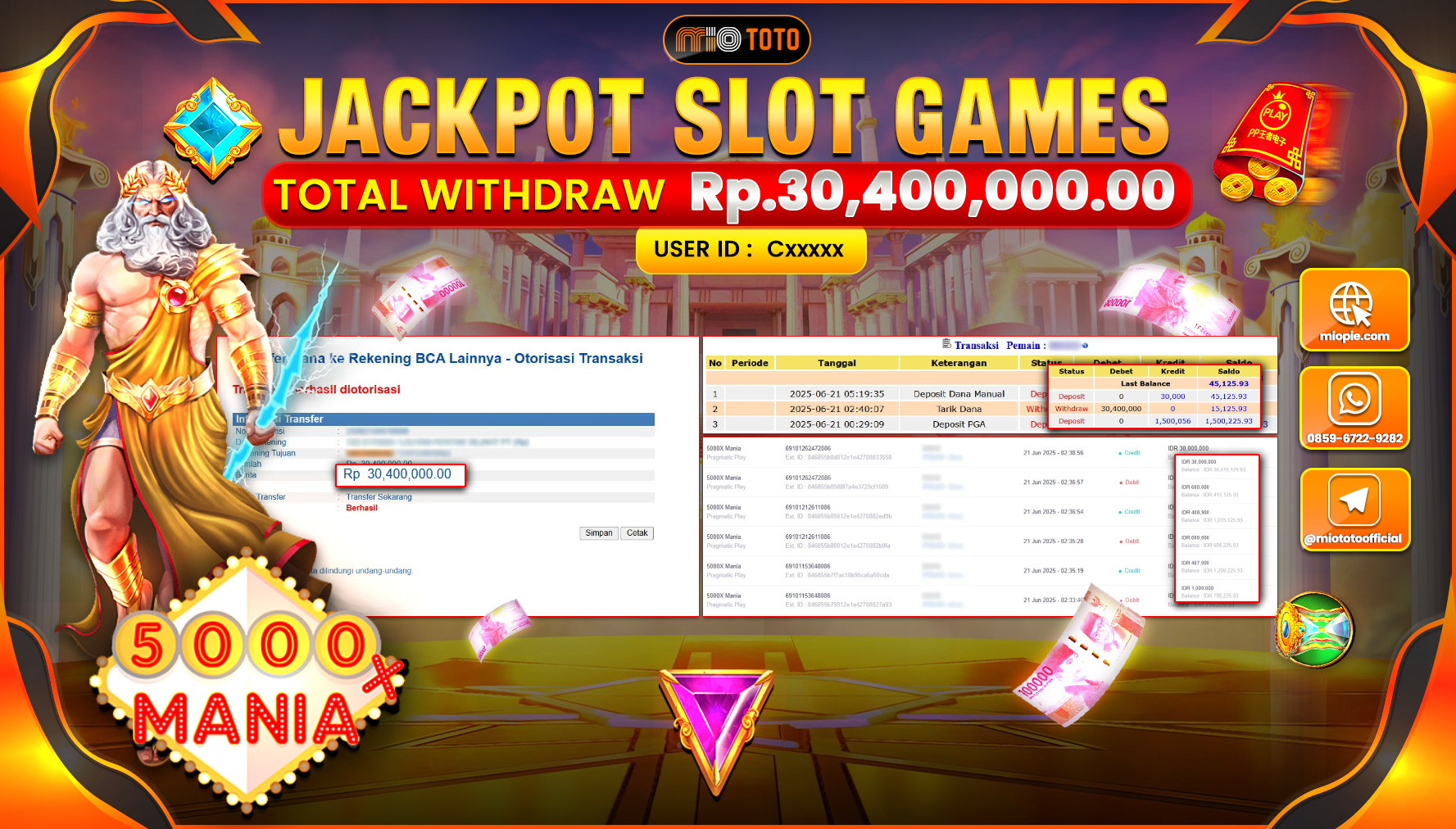 JACKPOT SLOT 5000X MANIA Rp30,400,000 DI BAYAR TUNAI !!!