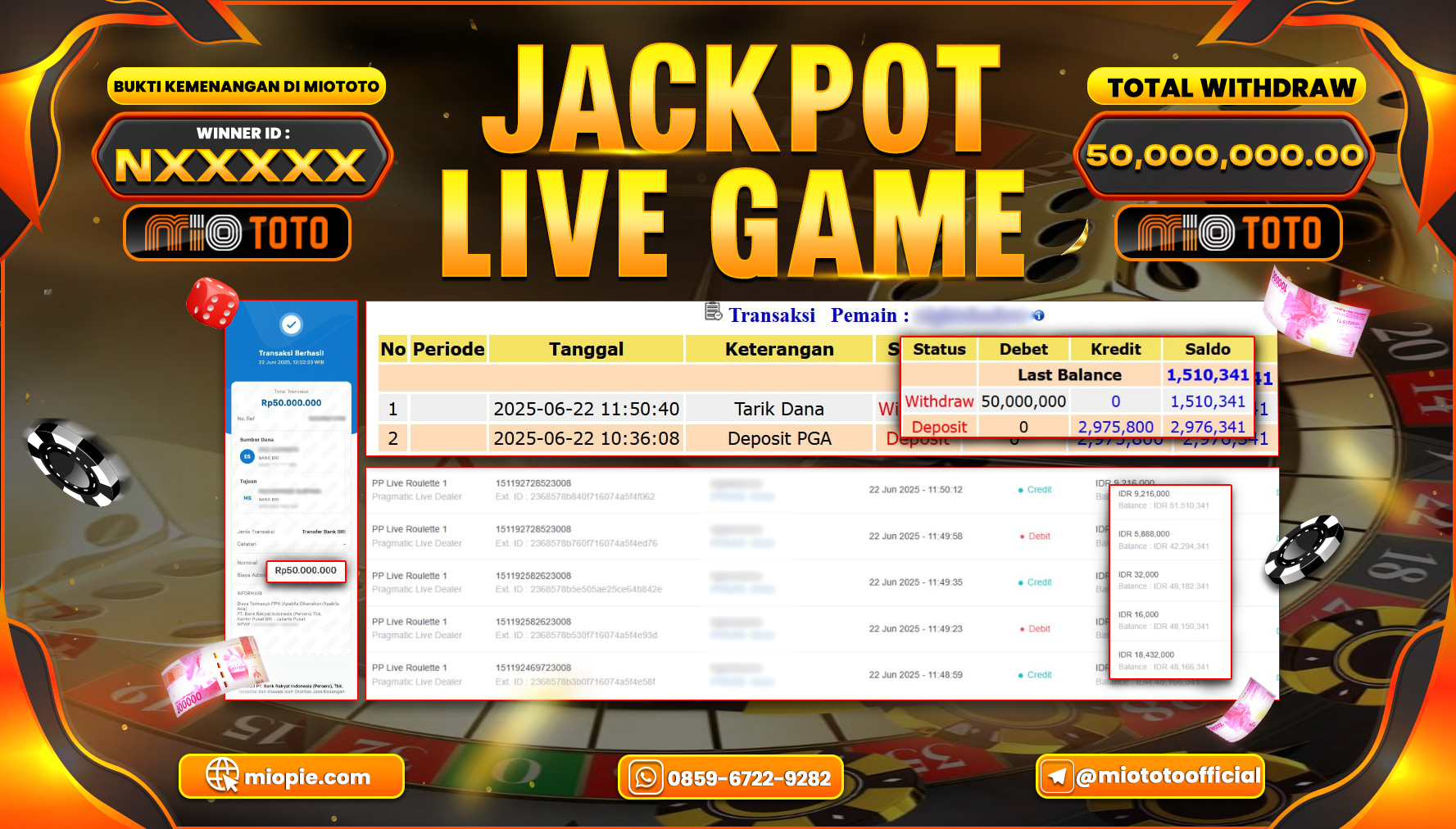 JACKPOT LIVE GAME ROULETTE 1 Rp.50,000,000 DI BAYAR TUNAI !!!