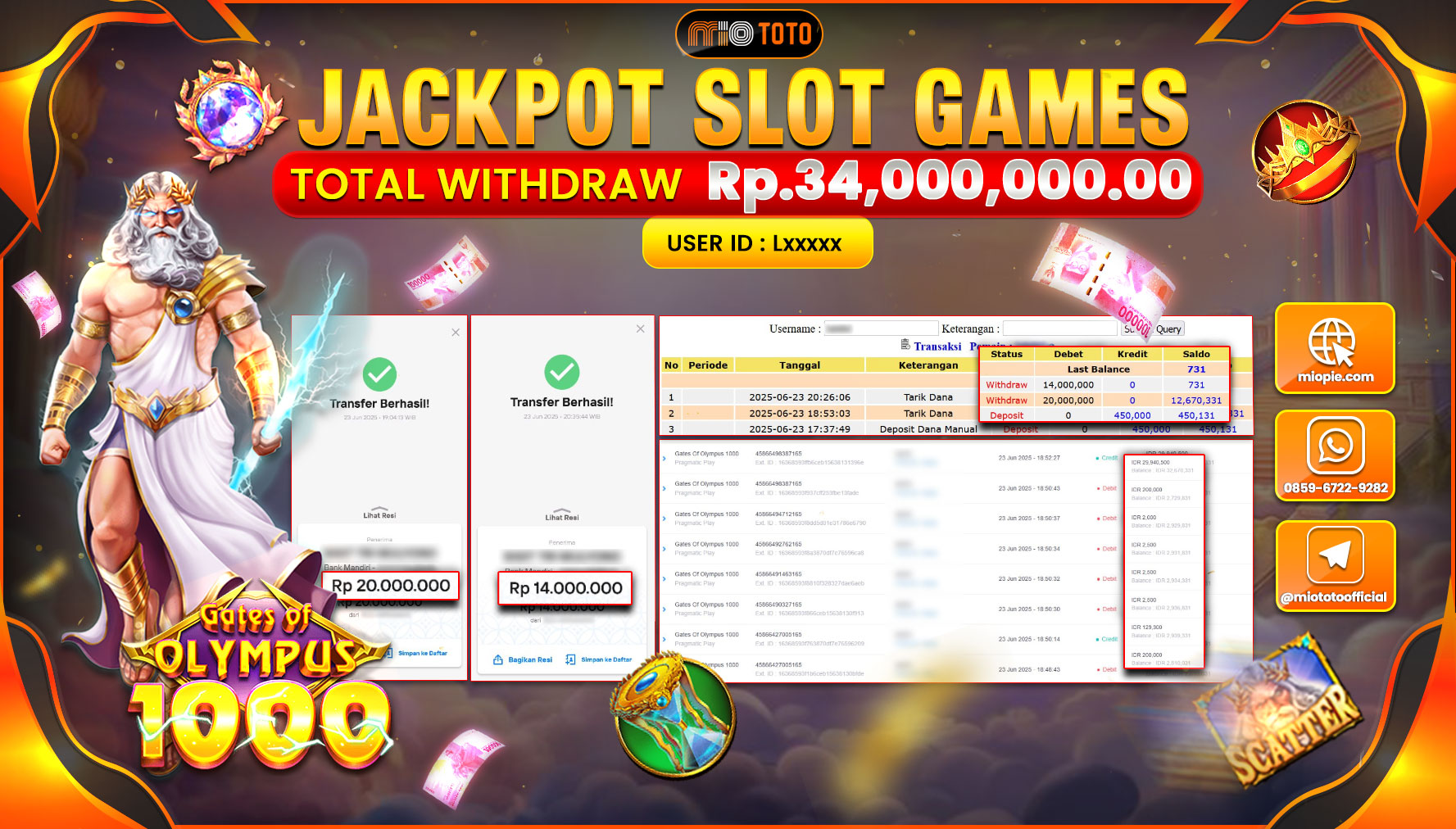 JACKPOT SLOT GATES OF OLYMPUS 1000 Rp.34,000,000 DI BAYAR TUNAI !!!