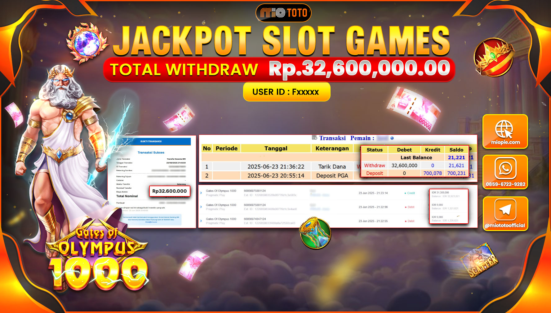 JACKPOT SLOT GATES OF OLYMPUS 1000 Rp.32,600,000 DI BAYAR TUNAI !!!