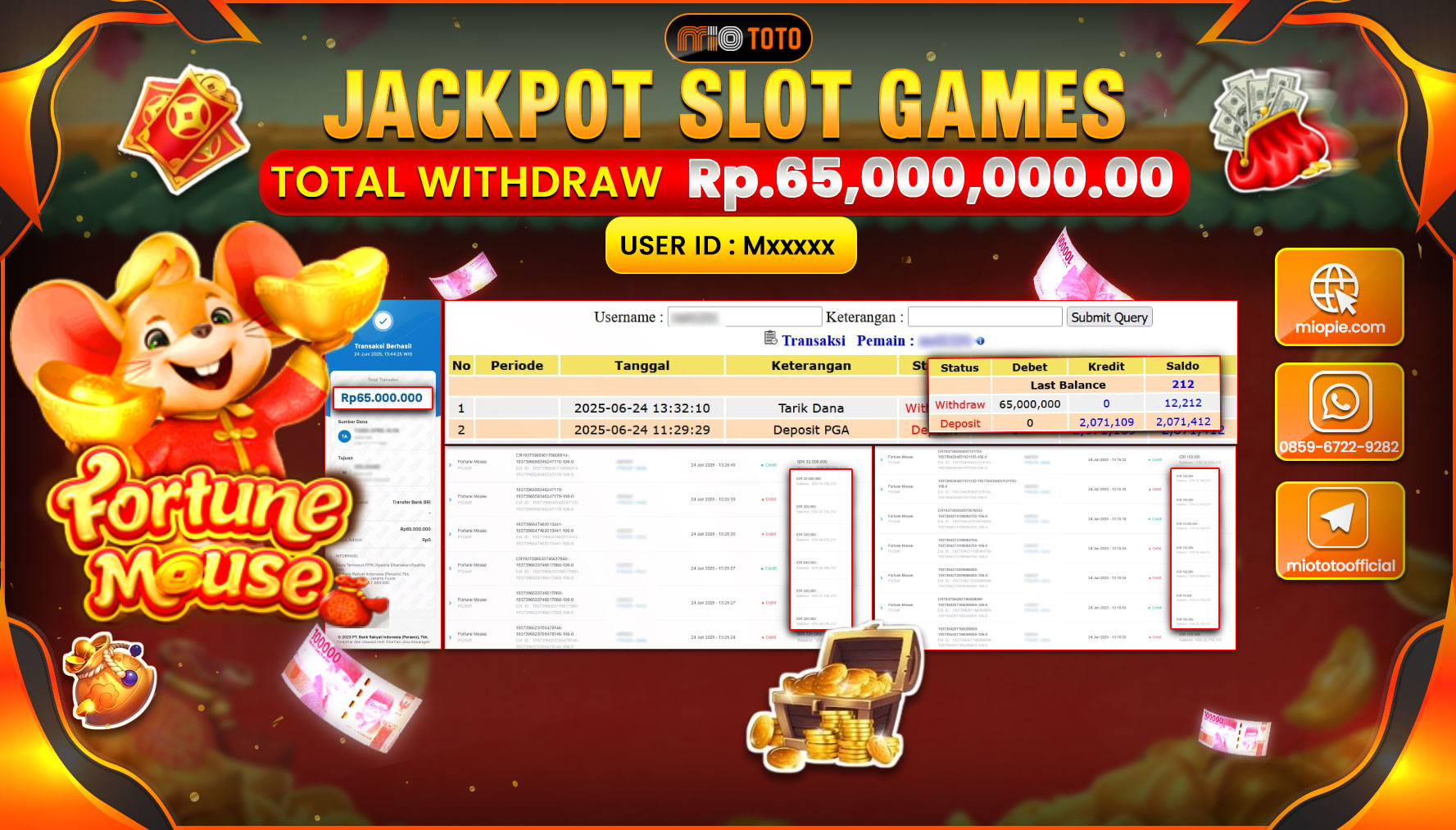 JACKPOT SLOT FORTUNE MOUSE Rp.65,000,000 DI BAYAR TUNAI !!!