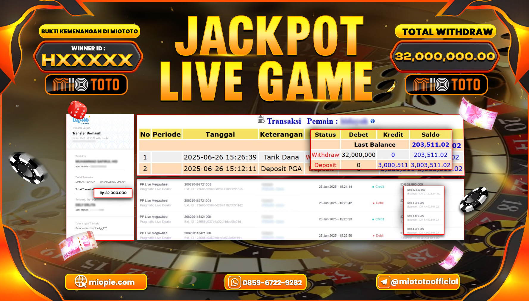 JACKPOT LIVE GAME MEGAWHEEL Rp.32,000,000 DI BAYAR TUNAI !!!
