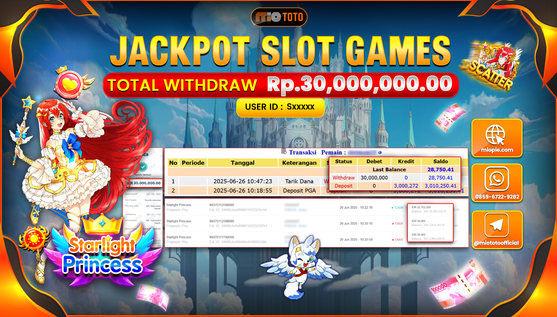 JACKPOT SLOT STARLIGHT PRINCESS Rp.30,000,000 DI BAYAR TUNAI !!!