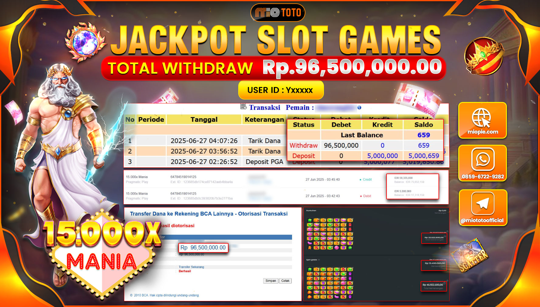 JACKPOT SLOT GATES OF OLYMPUS 1000 Rp.96,500,000 DI BAYAR TUNAI !!!