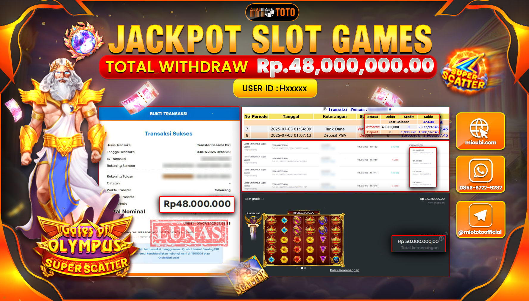 JACKPOT SLOT GATES OF OLYMPUS SUPER SCATTER Rp.48,000,000 DI BAYAR TUNAI !!!