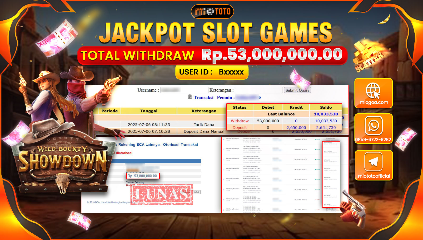 JACKPOT SLOT WILD BOUNTY SHOWDOWN Rp.53,000,000 DI BAYAR TUNAI !!!