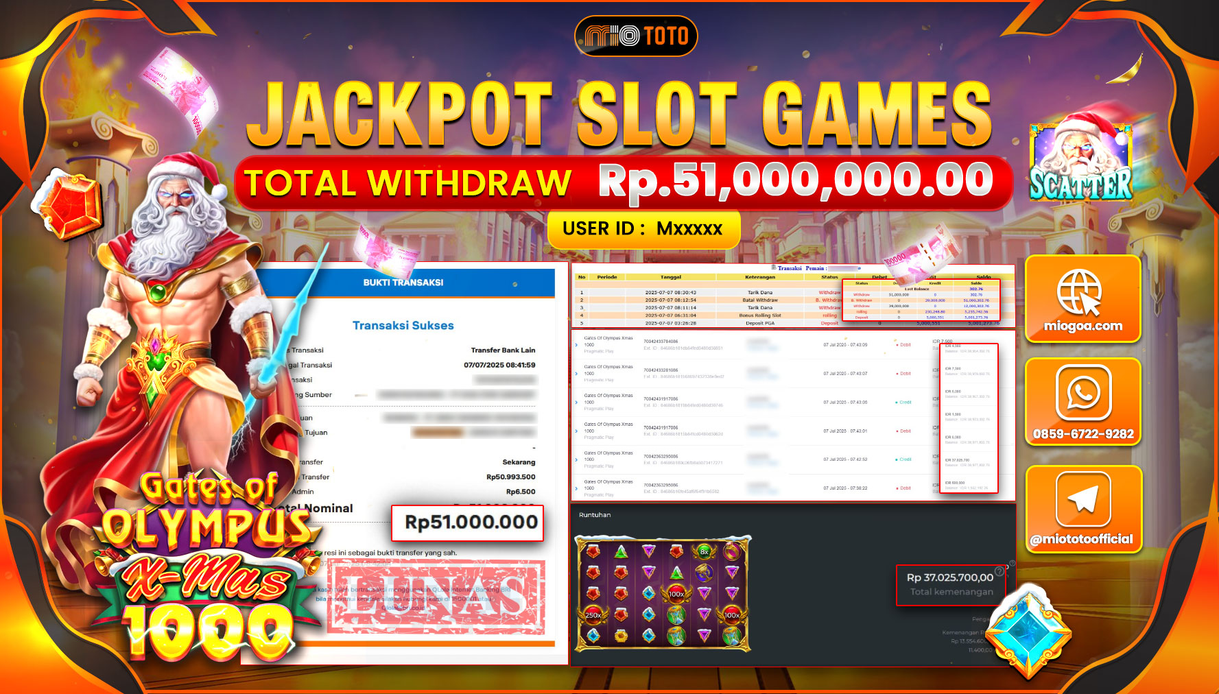 JACKPOT SLOT GATES OF OLYMPUS XMAS 1000 Rp.51,000,000 DI BAYAR TUNAI !!!