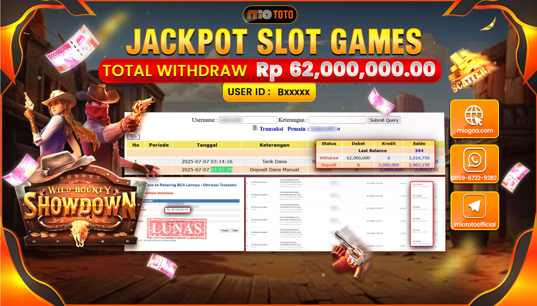 JACKPOT SLOT WILD BOUNTY SHOWDOWN Rp.62,000,000 DI BAYAR TUNAI !!!