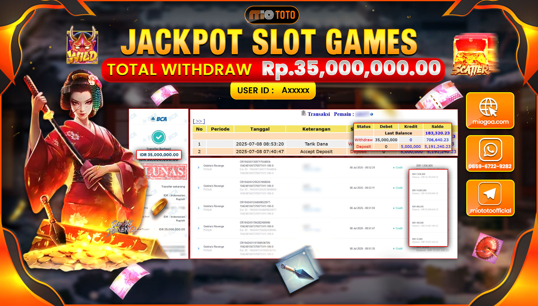 JACKPOT SLOT GEISHA S REVENGE Rp.35,000,000 DI BAYAR TUNAI !!!