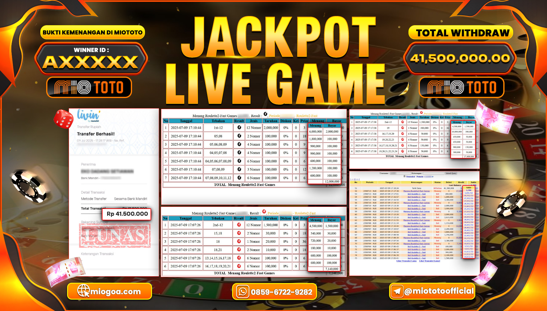 JACKPOT LIVE GAME ROULETTE 2  FAST Rp.41,500,000 DI BAYAR TUNAI !!!