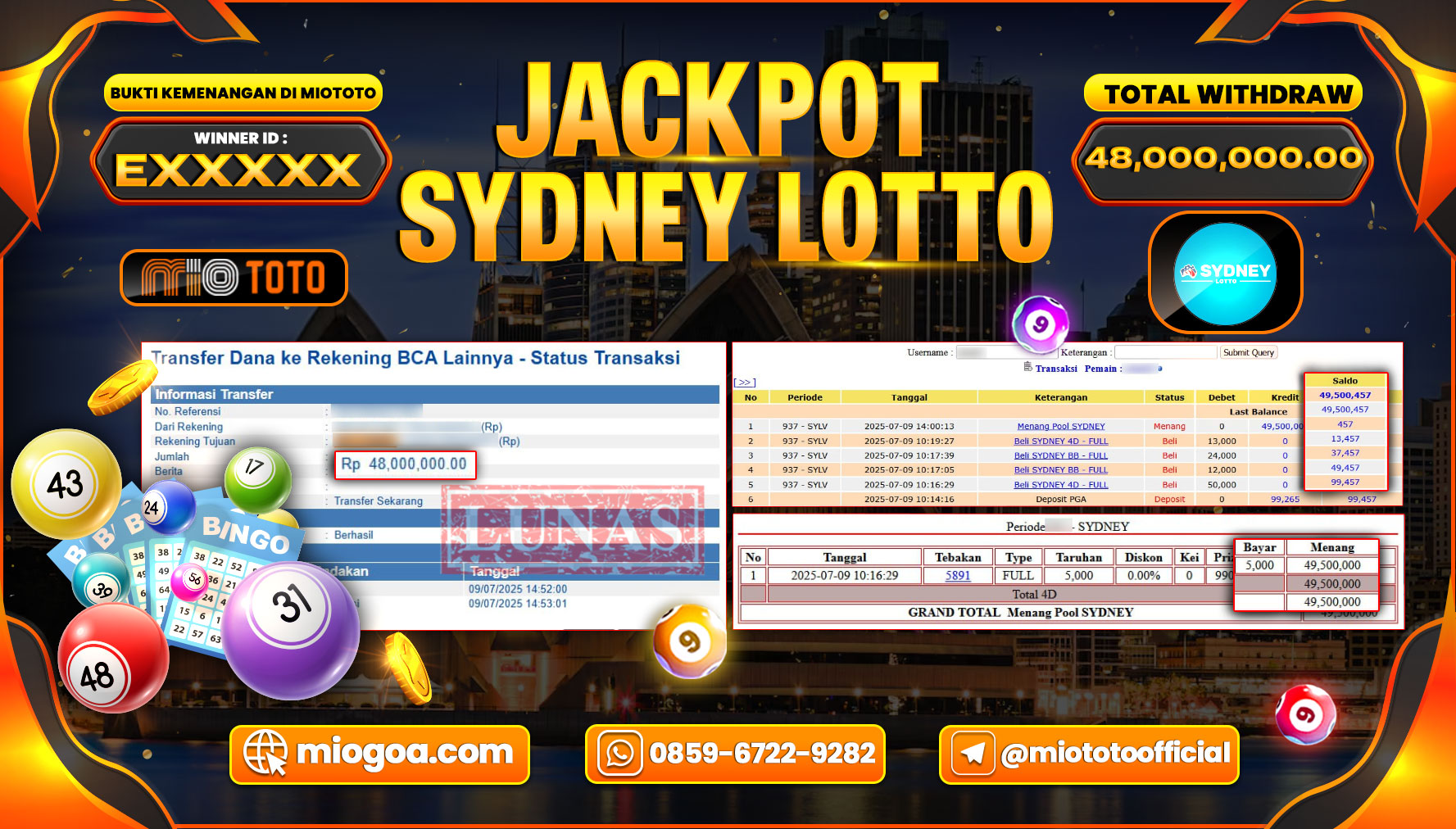 JACKPOT TOGEL SYDNEY LOTTO Rp.48,000,000 DI BAYAR TUNAI !!!