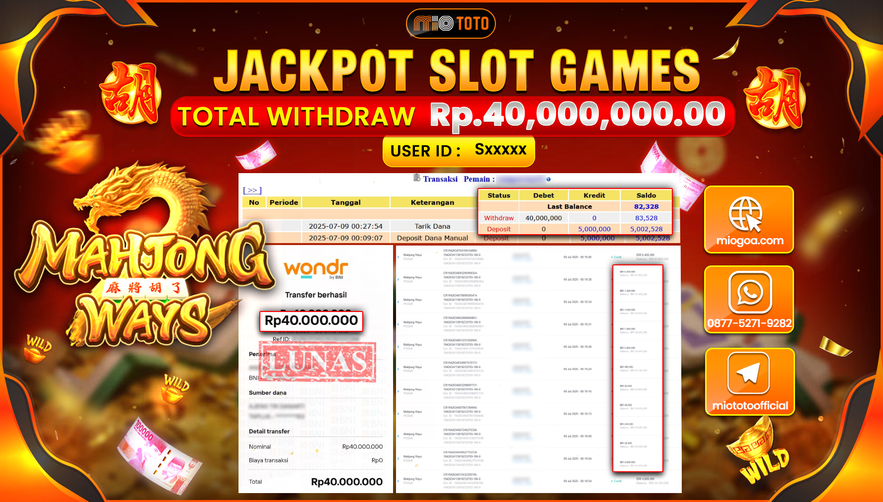 JACKPOT SLOT MAHJONG WAYS Rp.40,000,000 DI BAYAR TUNAI !!!