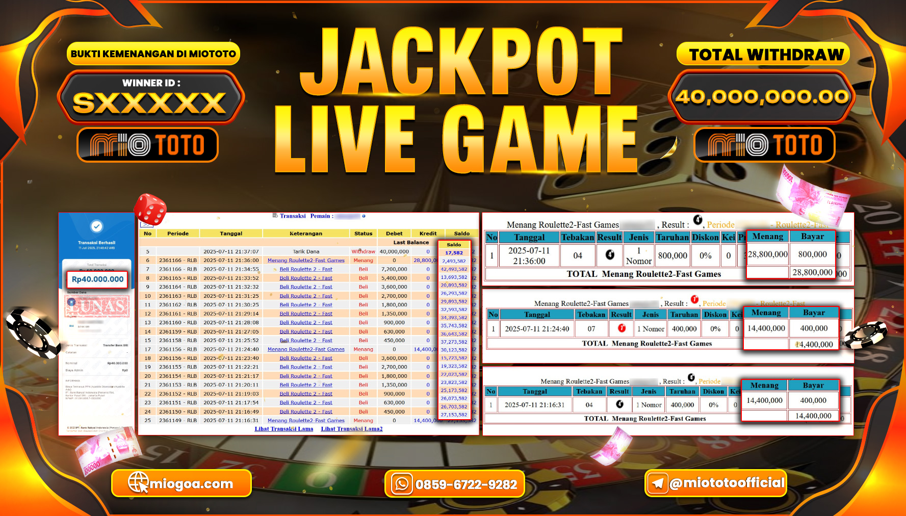 JACKPOT LIVE GAME ROULETTE 2  FAST Rp.40,000,000 DI BAYAR TUNAI !!!