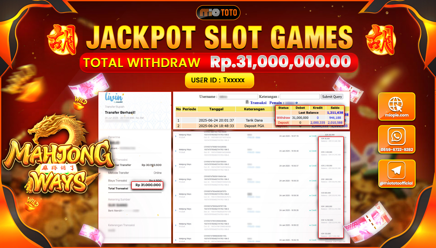 JACKPOT SLOT MAHJONG WAYS Rp.31,000,000 DI BAYAR TUNAI !!!