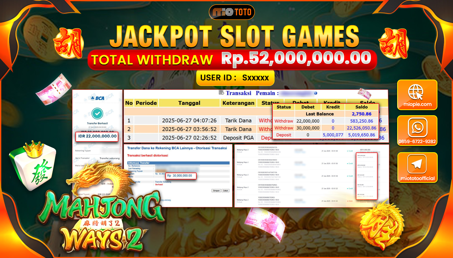 JACKPOT SLOT MAHJONG WAYS 2 Rp.52,000,000 DI BAYAR TUNAI !!!