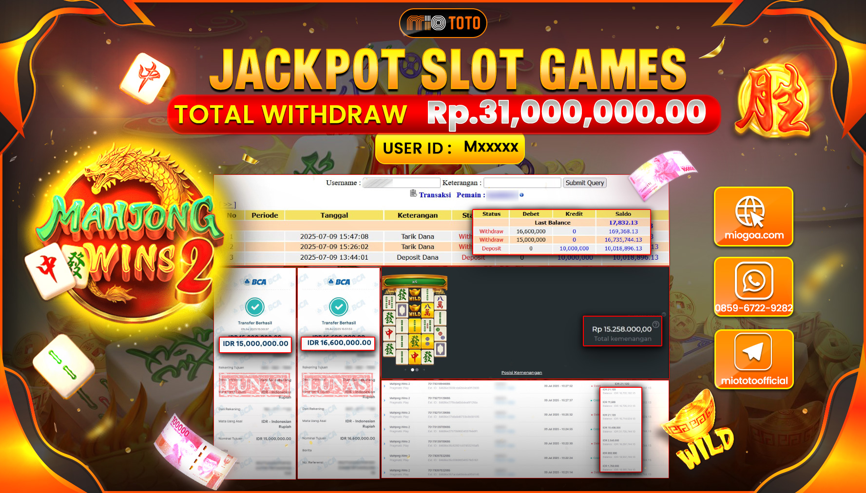 JACKPOT SLOT MAHJONG WINS 2 Rp.31,000,000 DI BAYAR TUNAI !!!