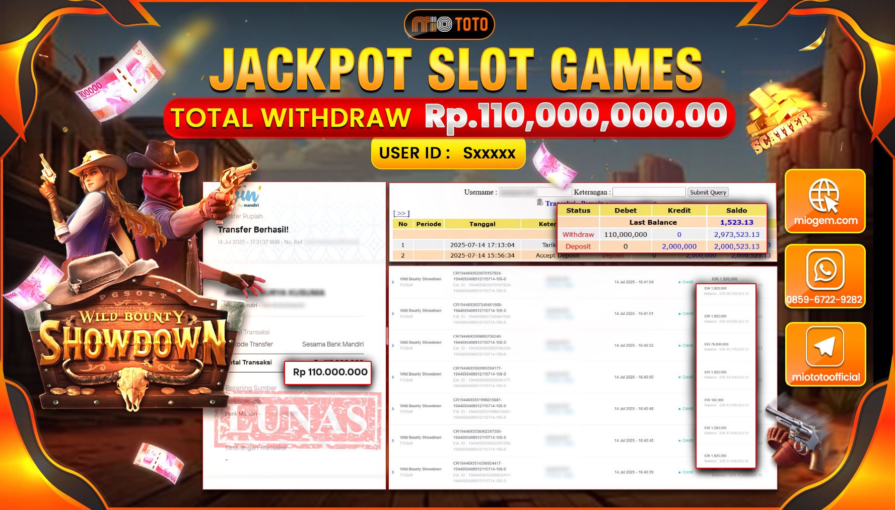 JACKPOT SLOT WILD BOUNTY SHOWDOWN Rp.110,000,000 DI BAYAR TUNAI !!!