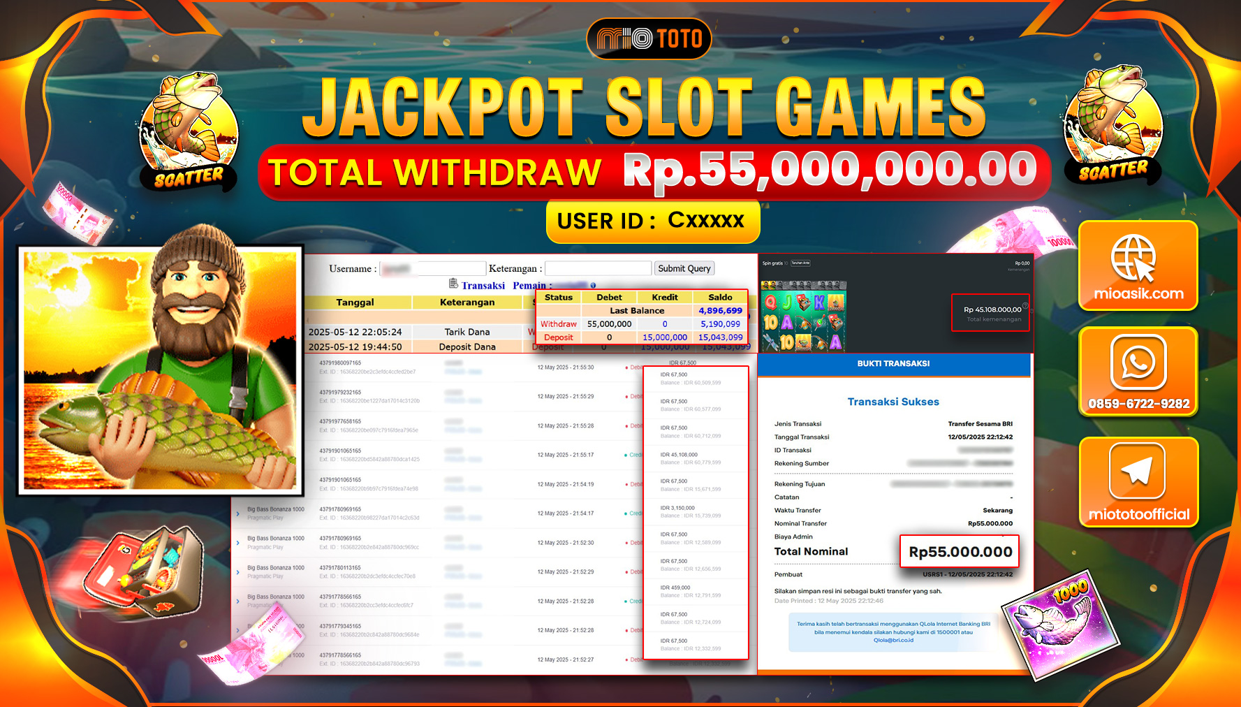 JACKPOT BIG BASS BONANZA 1000 Rp.55,000,000 DI BAYAR TUNAI !!!
