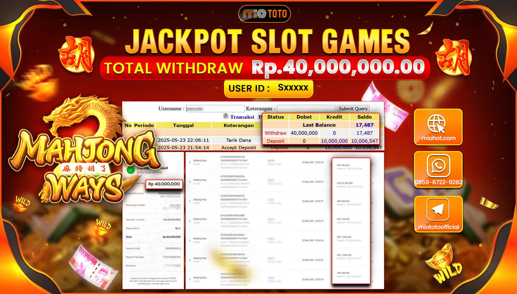 JACKPOT SLOT MAHJONG WAYS Rp.40,000,000 DI BAYAR TUNAI !!!