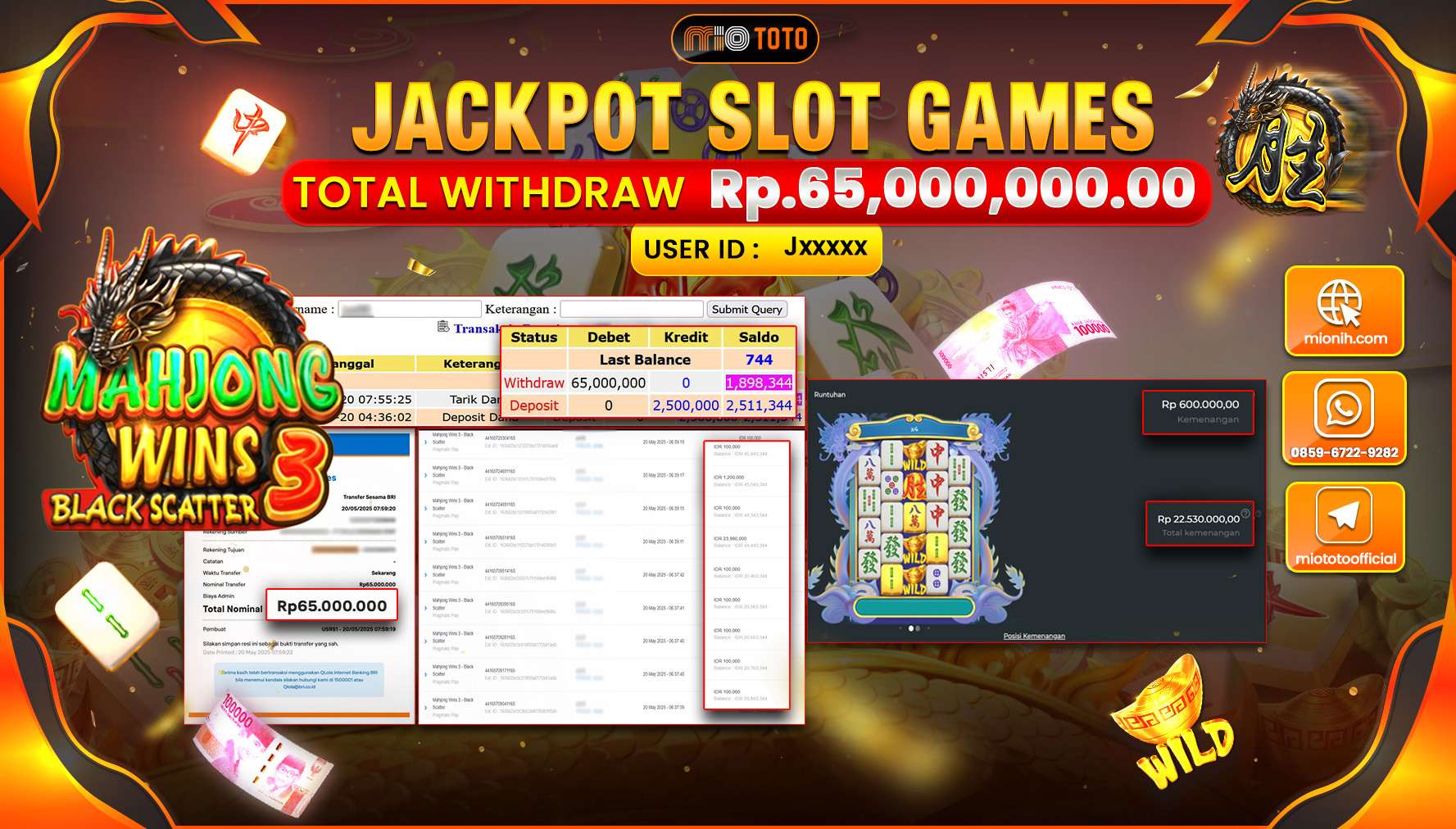 JACKPOT SLOT MAHJONG WINS 3 - BLACK SCATTER  Rp.65,000,000 DI BAYAR TUNAI !!!