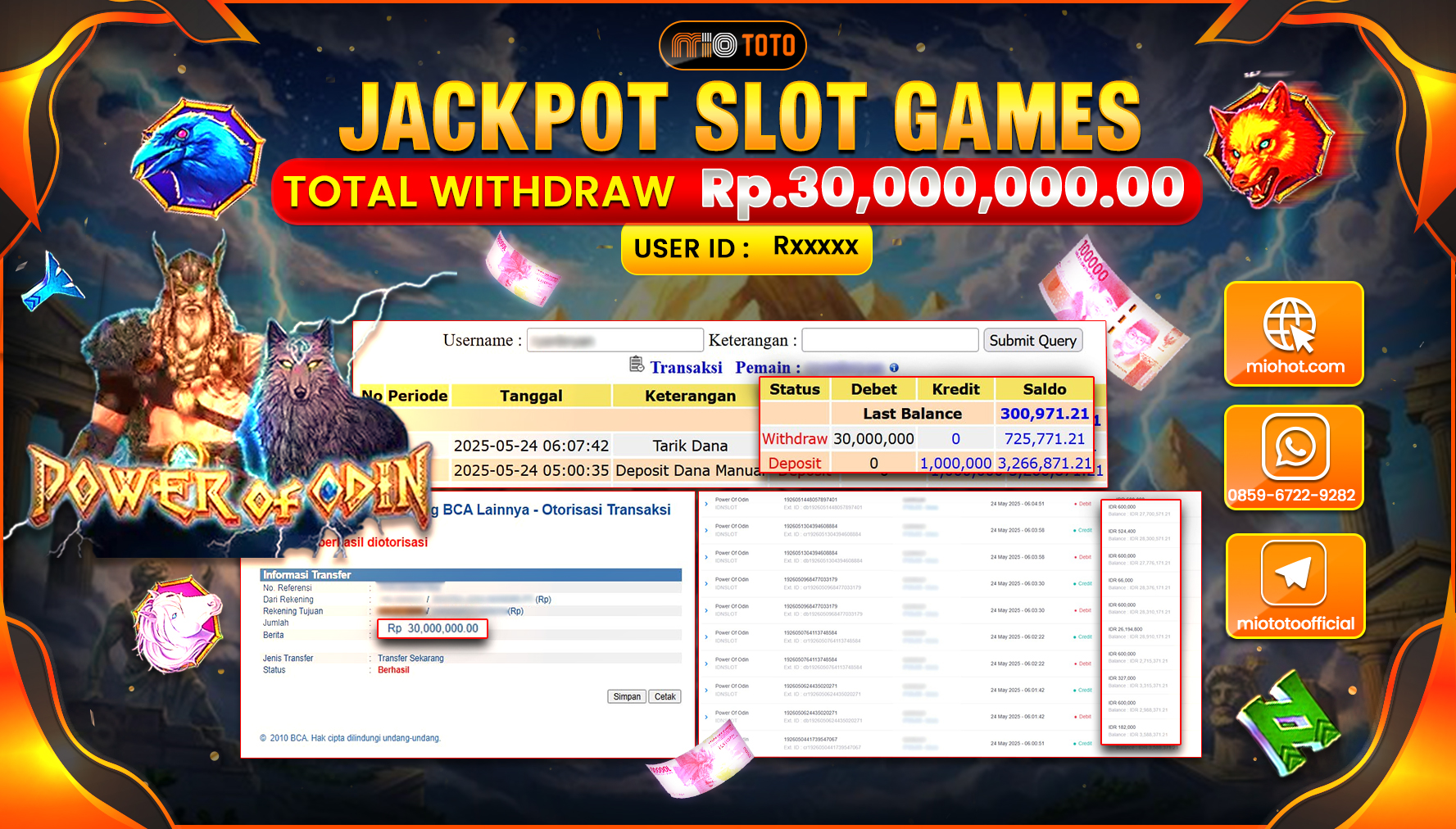 JACKPOT SLOT POWER OF ODIN Rp.30,000,000 DI BAYAR TUNAI !!!
