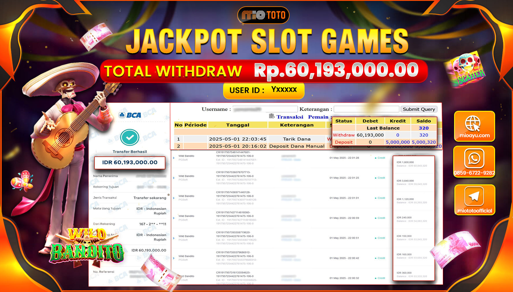JACKPOT SLOT WILD BANDITO Rp60,193,000 DI BAYAR TUNAI !!!