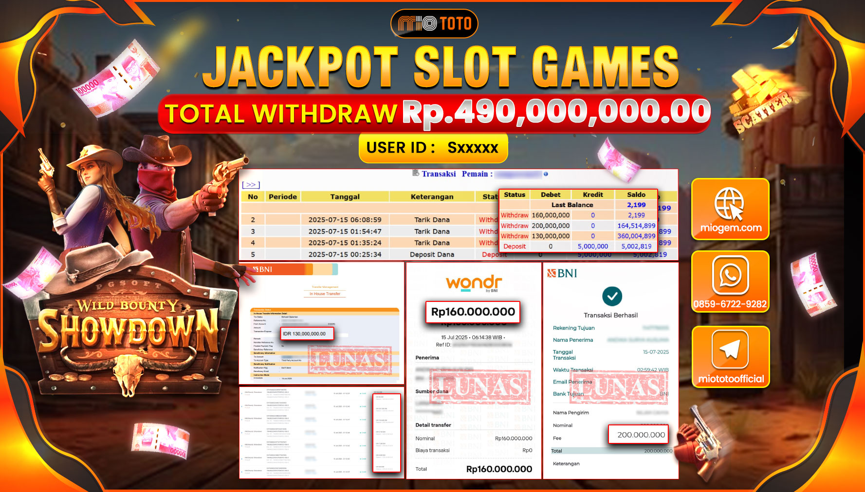 JACKPOT SLOT WILD BOUNTY SHOWDOWN Rp.490,000,000 DI BAYAR TUNAI !!!