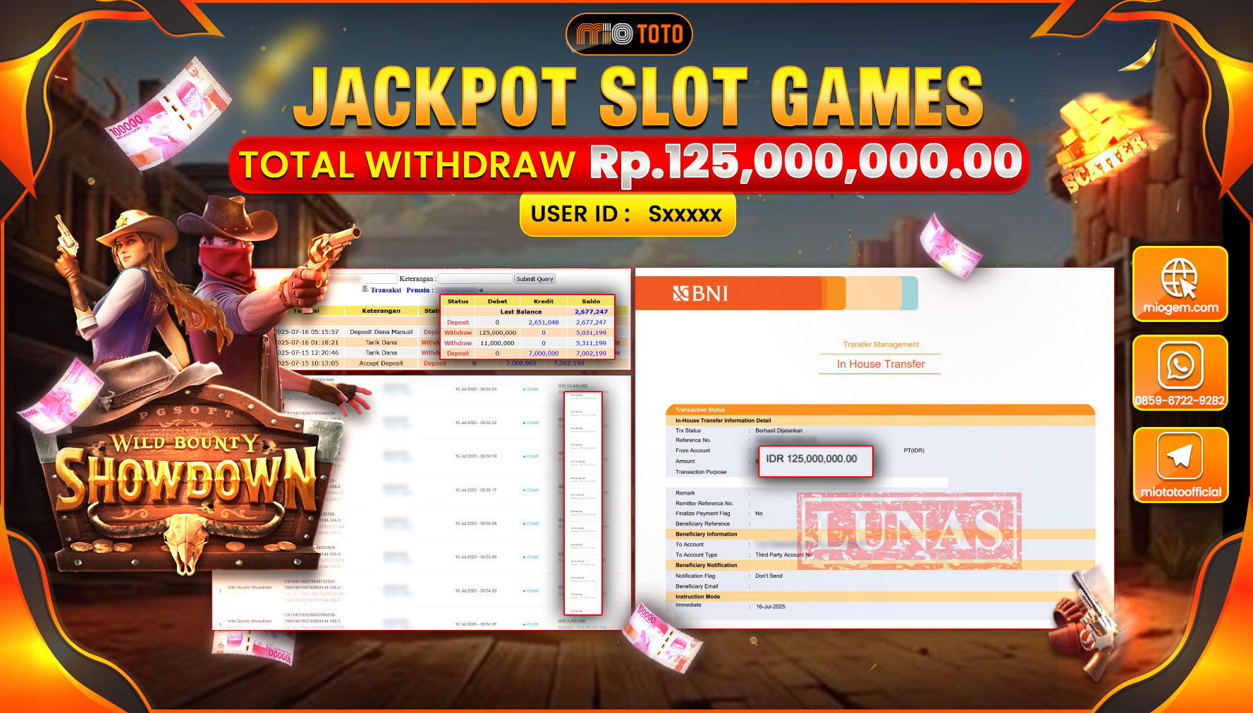 JACKPOT SLOT WILD BOUNTY SHOWDOWN Rp.125,000,000 DI BAYAR TUNAI !!!